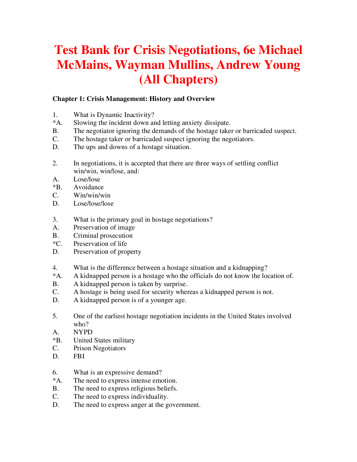 Preview of Crisis Negotiations, 6e Michael McMains, Wayman Mullins, Andrew Young (Test Bank)